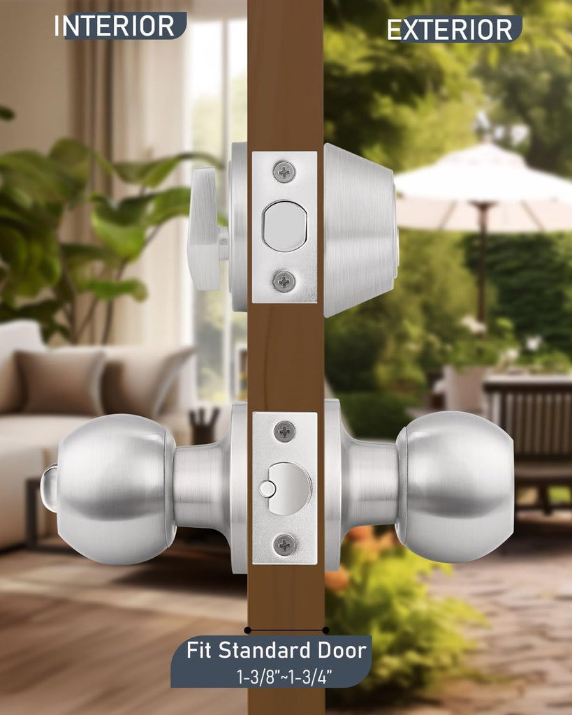 3 Pack Keyed Entry Door Knob and Single Cylinder Deadbolt Combination Set in Satin Nickel, Exterior Door Knob with
