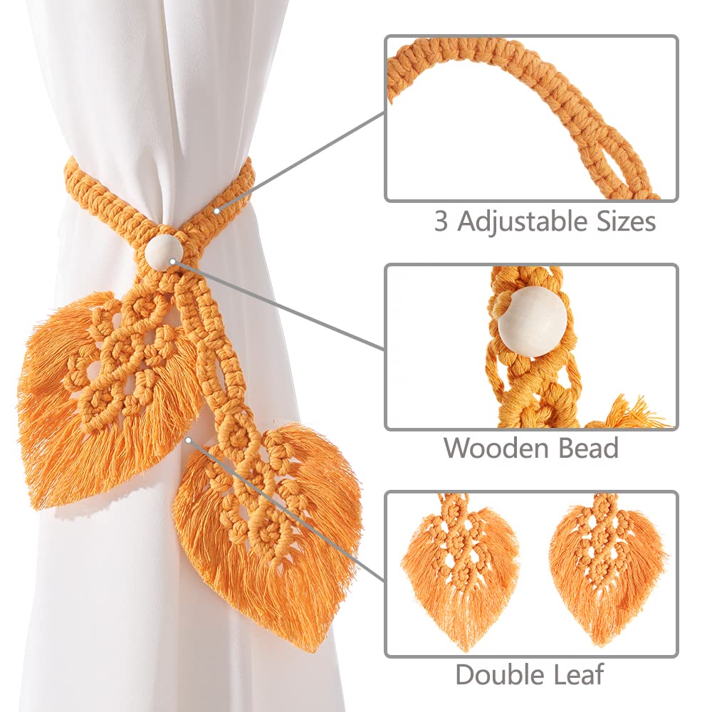 Boho Curtain Tiebacks, Orange - 2 Pack