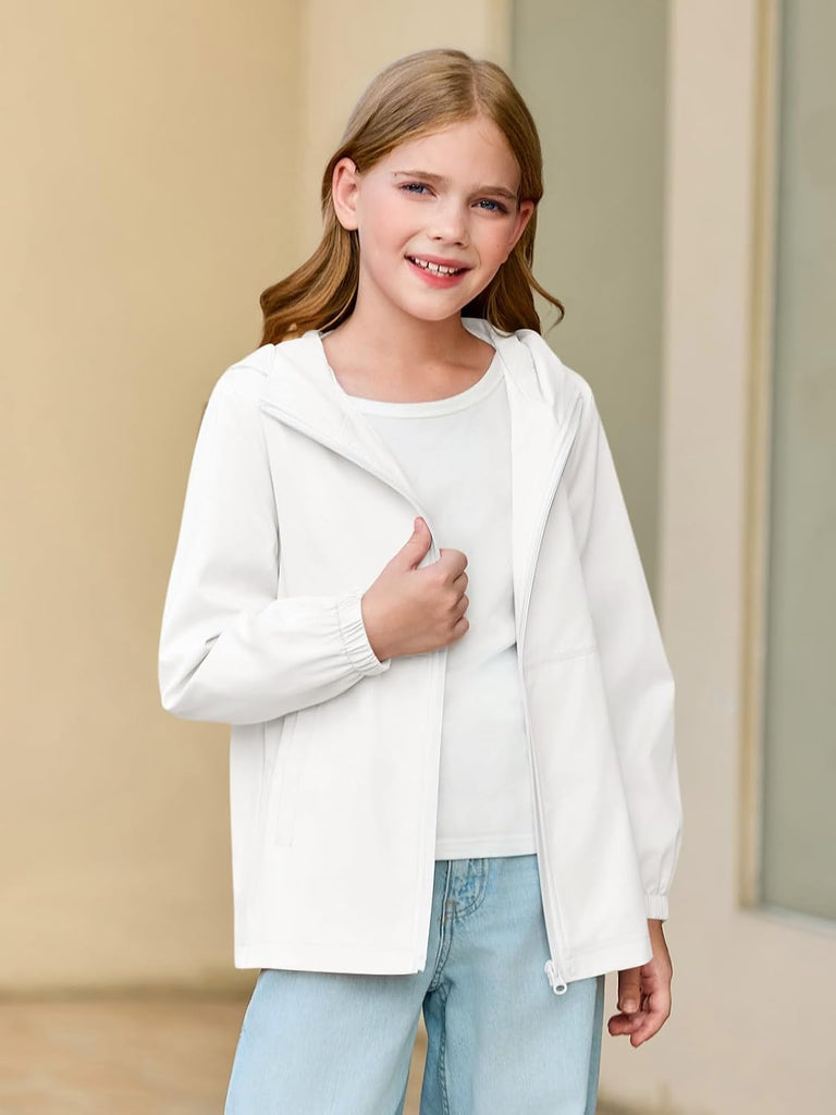 Girls Hooded Jackets Kids Waterproof Windbreaker Lightweight Rain Coats with Pockets