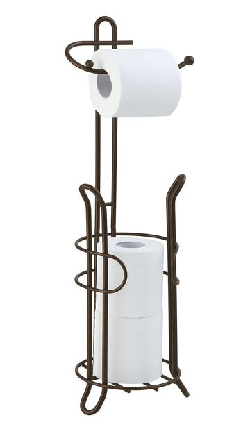 Freestanding Toilet Paper Holder with Storage - Holds 3 Spare Rolls, Heavy-Duty Steel, Oil Bronze Finish, Easy