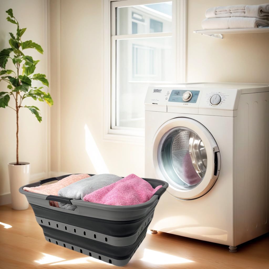42 (11 Gallons) Collapsible Plastic Laundry Basket, Foldable Pop Up Storage Container/Organizer, Space Saving Hamper
