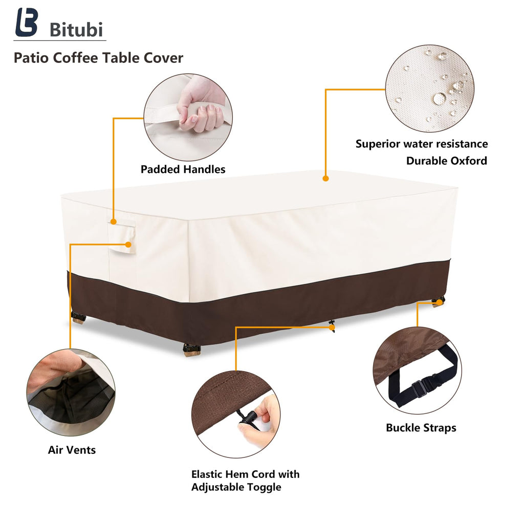 Waterproof Patio Coffee Table Cover, Rectangular Outdoor Small Side Table Cover - Fits up to 36L x 24W x 16H inches