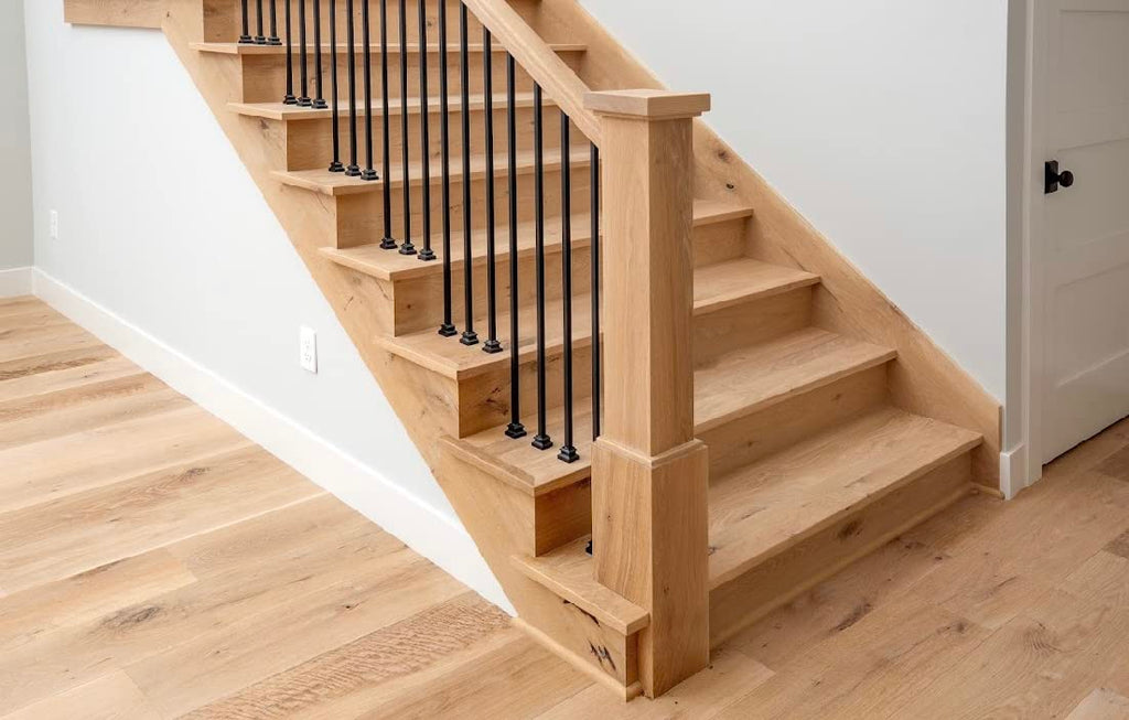 Red Oak/Poplar Modern Style Contemporary Wooden Newel Post for Interior Stair Railings (6.25" Base, Red Oak)
