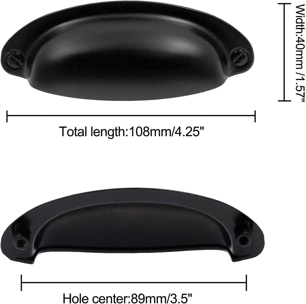 Yoohey 8Pack 3.5" Hole Center Vintage Farmhouse Style Pulls Cup Pull Handles, Flat Black Cabinet Cup Pulls Drawer Bin