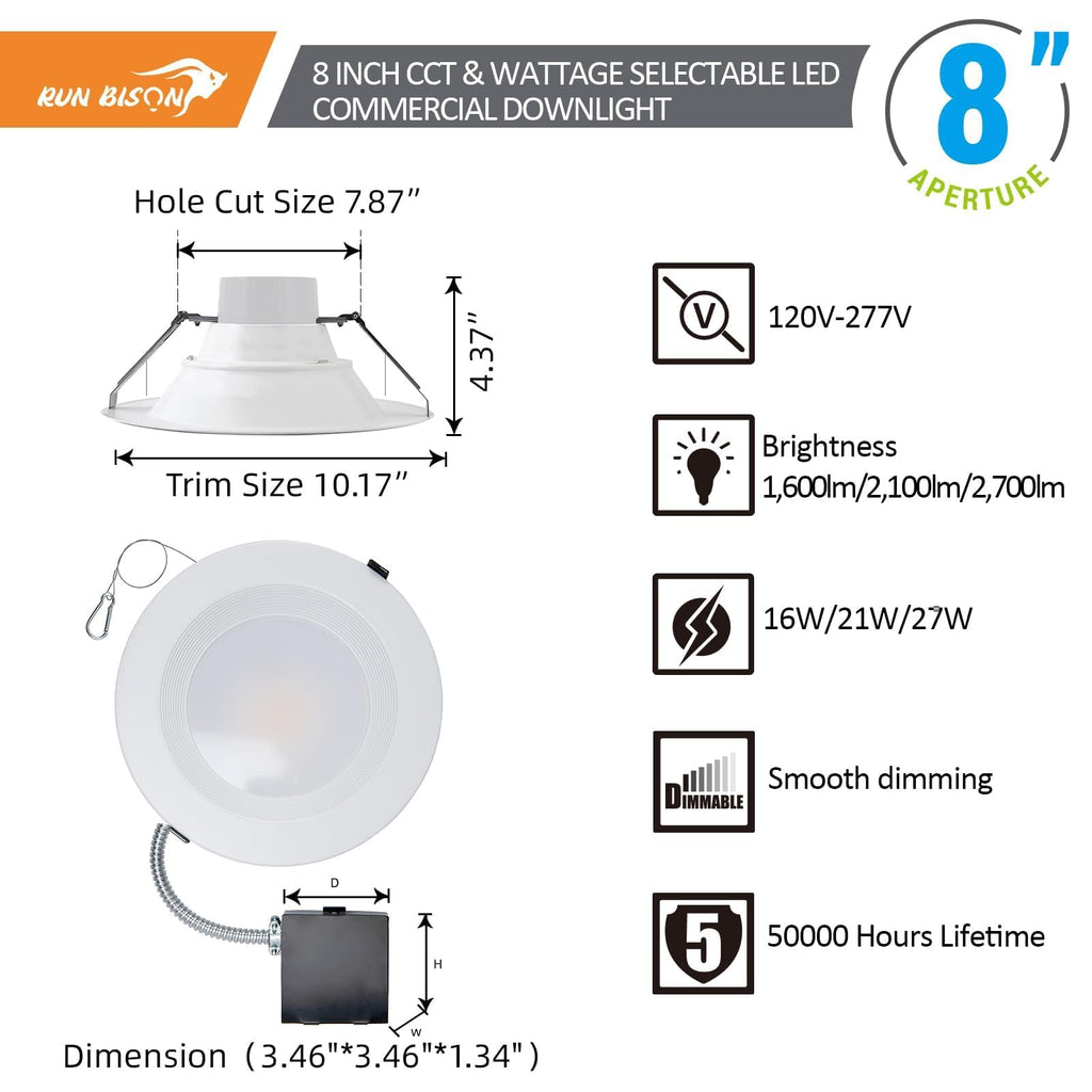 8 Inch Recessed LED Commercial Downlight with J-Box