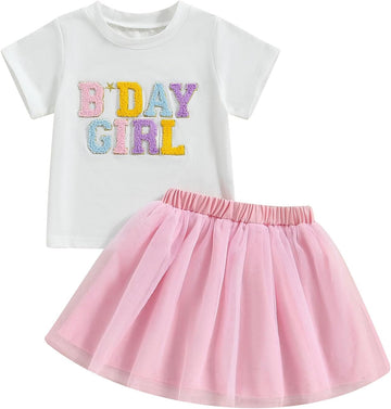 Baby Girl Birthday Outfit Embroidery Birthday Girl Short Sleeve Shirts and Tutu Skirts Set Baby Girl Birthdays Outfit