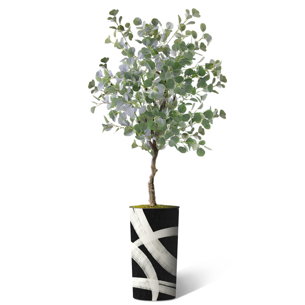 Artificial Tree in Geometric Pattern Planter, Fake Eucalyptus Silk Tree for Indoor and Outdoor Home Decoration - 66"