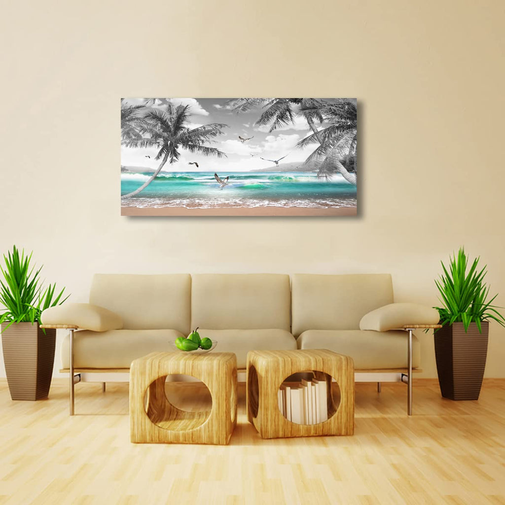 Beach Palm Pictures Canvas Wall Art Bedroom Wall Decor, Sea Wave Wall Art Print Paitnings Decor, Morden Artwork Coconut