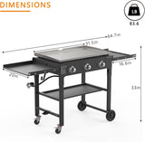 3-Burner Propane Gas Griddle, 31.5-Inch Portable Flat Top Grill, 45,000 BTU Tabletop Foldable Griddle with Side Shelves
