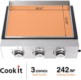 3-Burner Portable Tabletop Propane Gas Griddle, Stainless Steel Cooking Surface with Protective Cover and Regulator for Camping, Tailgating, and Outdoor Cooking
