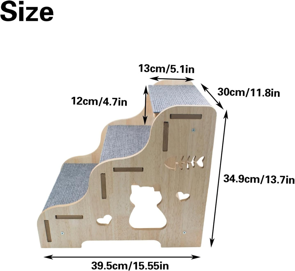 3-Step Wooden Dog Stairs for Bed, Sofa & Cars, Dog Stairs & Steps