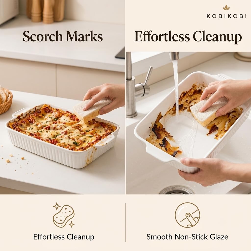Rectangular Ceramic Baking Dish Set with Lids, Casserole Dishes for Oven