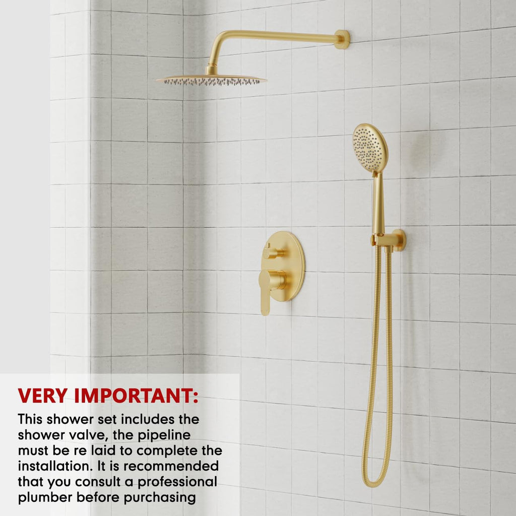 Shower System, 12" Shower Faucet Set with Handheld,Brushed Gold