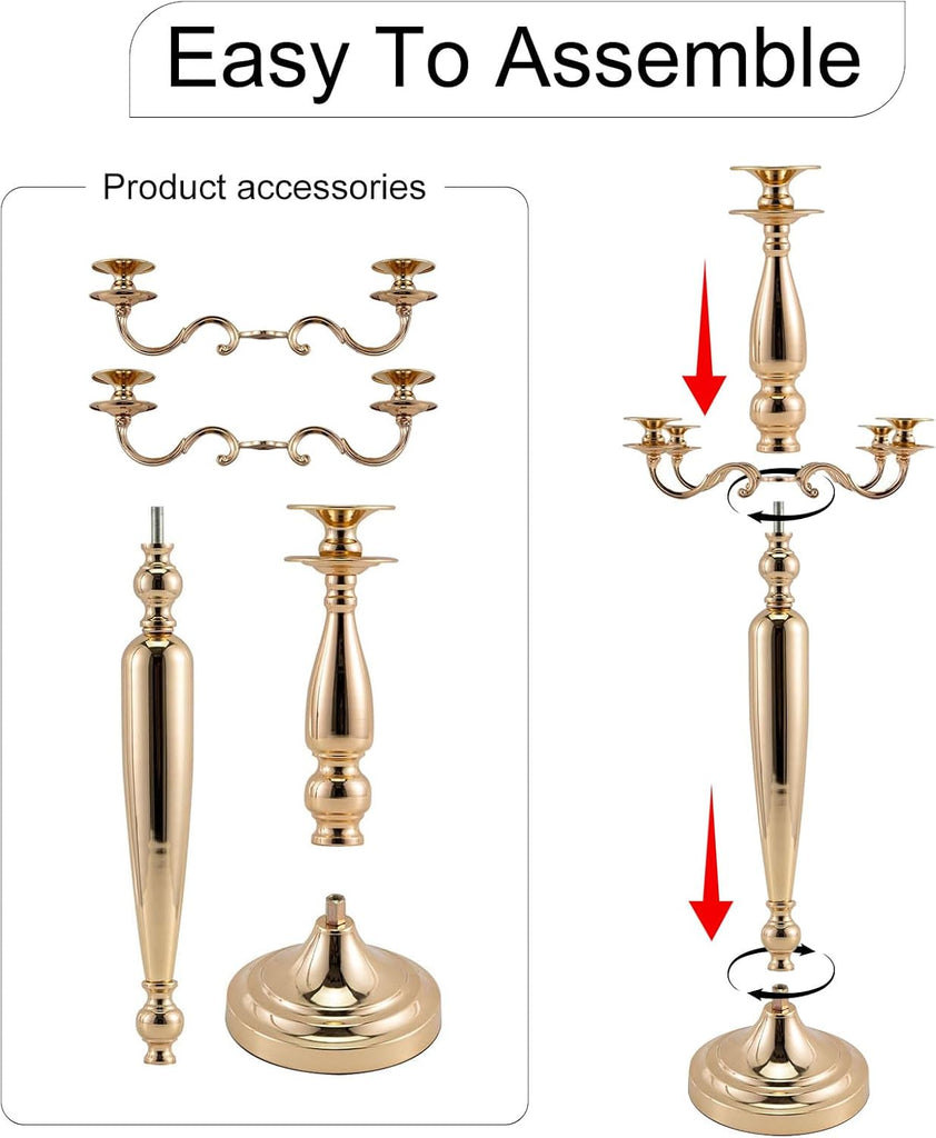28'' Tall Gold 5 Arm Candelabra Centerpieces for Table, 4pcs Taper Candle Holder, Party, Event, Christmas Candelabra