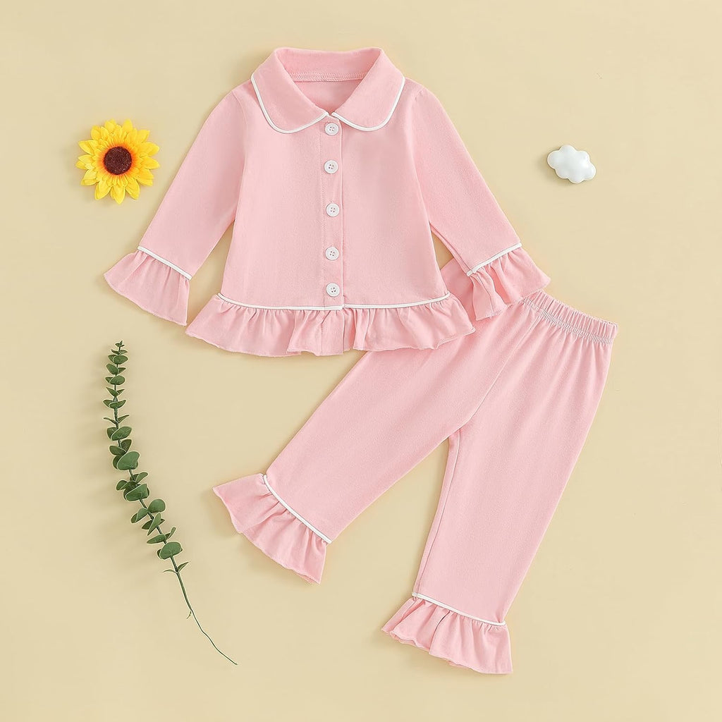 Toddler Baby Girls Pajamas Set Cotton Long Sleeve Ruffle Button PJs