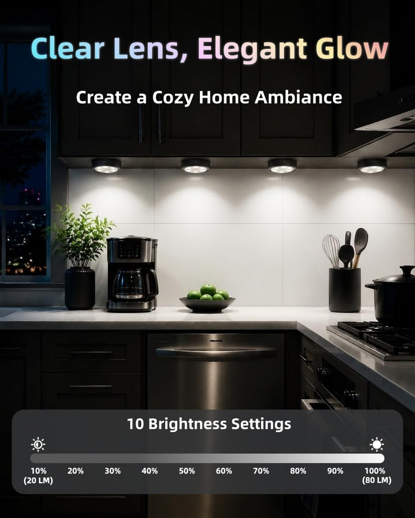 Puck Lights with Remote, 2000mAh Battery Operated Rechargeable Under Cabinet Lighting, 3 Color Temps & 7 RGB Colors