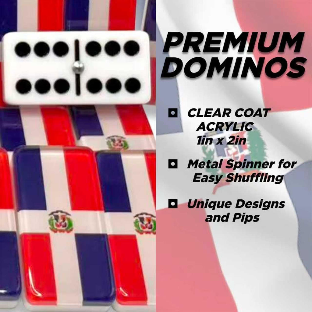 Premium Edition Dominican Republic Dominoes Set Deluxe - Double Six Dominoes with Clear Acrylic top Tiles and Classic
