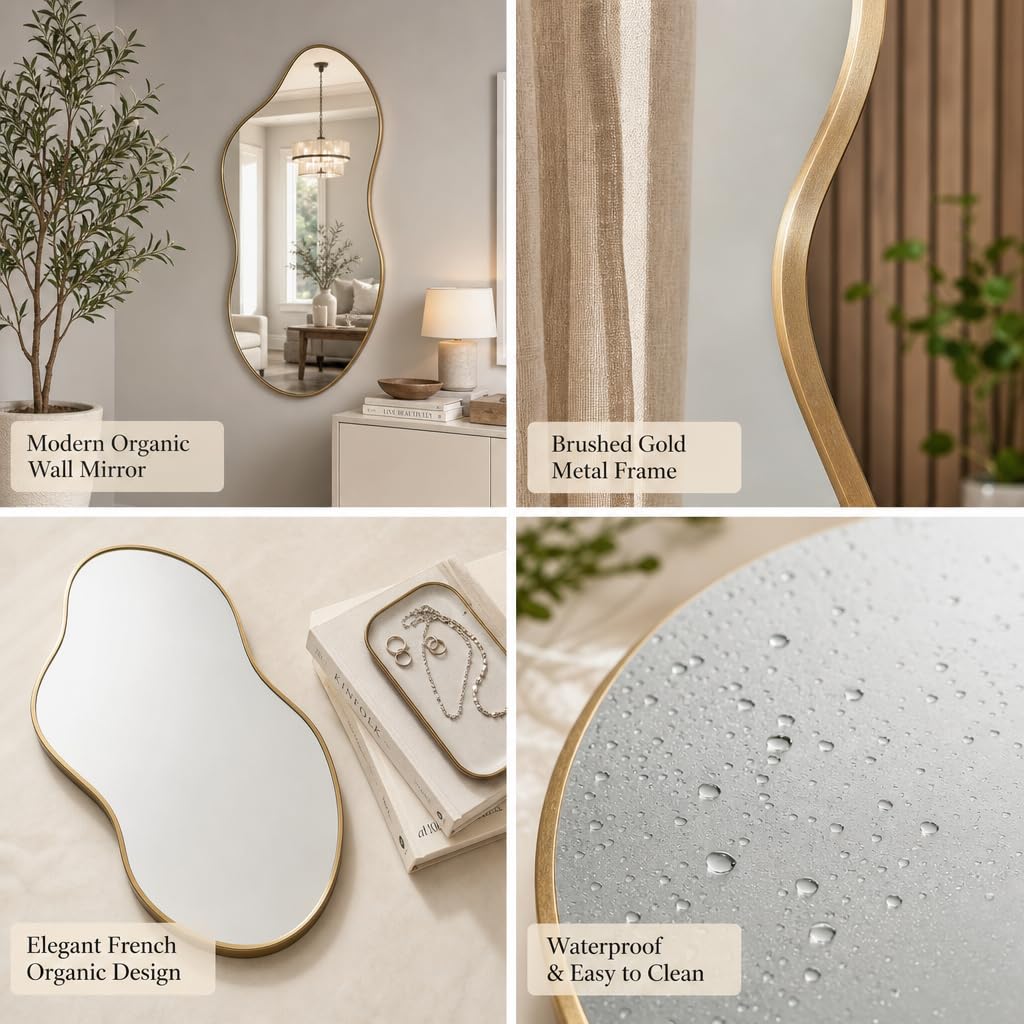 Irregular wall Mirror 25"x41" Gold Asymmetrical Mirror