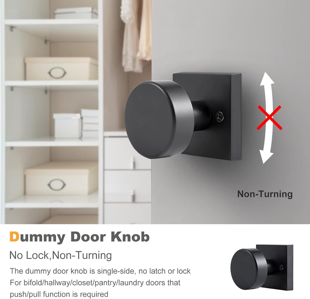 2 Pack Black Dummy Door Knobs Interior, Single Sided Square Modern Dummy Door Knob Door Handle for Hall/Closet Doors
