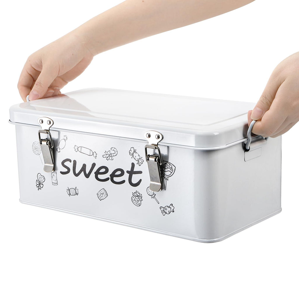 Candy Storage Box, 4 Compartments Metal Candy Cookies Snacks Storage Tin Box with Lid Food Storage Container