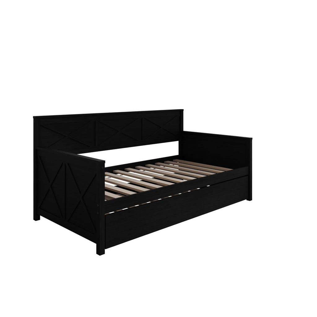 Minot Twin Wood Daybed with Trundle, Black
