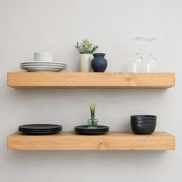 Modern Floating Shelves 3 Inches Thick for Wall, Wide Shelves, and Bathroom, Natural Pine Wood, Rustic Wooden Shelf