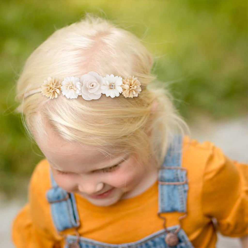3pcs Baby Girl Headbands Flowers, Super Soft & Stretchy Nylon Floral Hairbands for Toddler