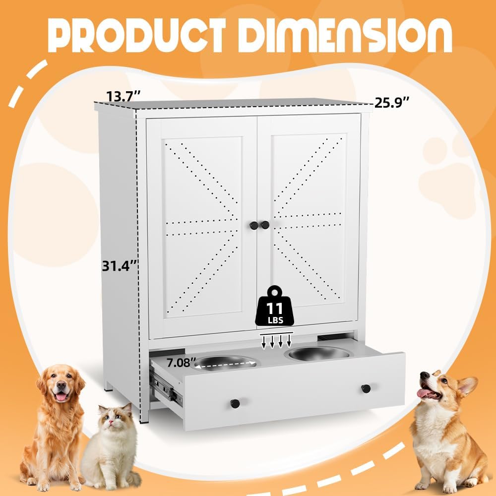 Dog Feeding Station with Storage Cabinet, Metal Pet Feeding Station with Storage, Dog Food Storage Cabinet with 2