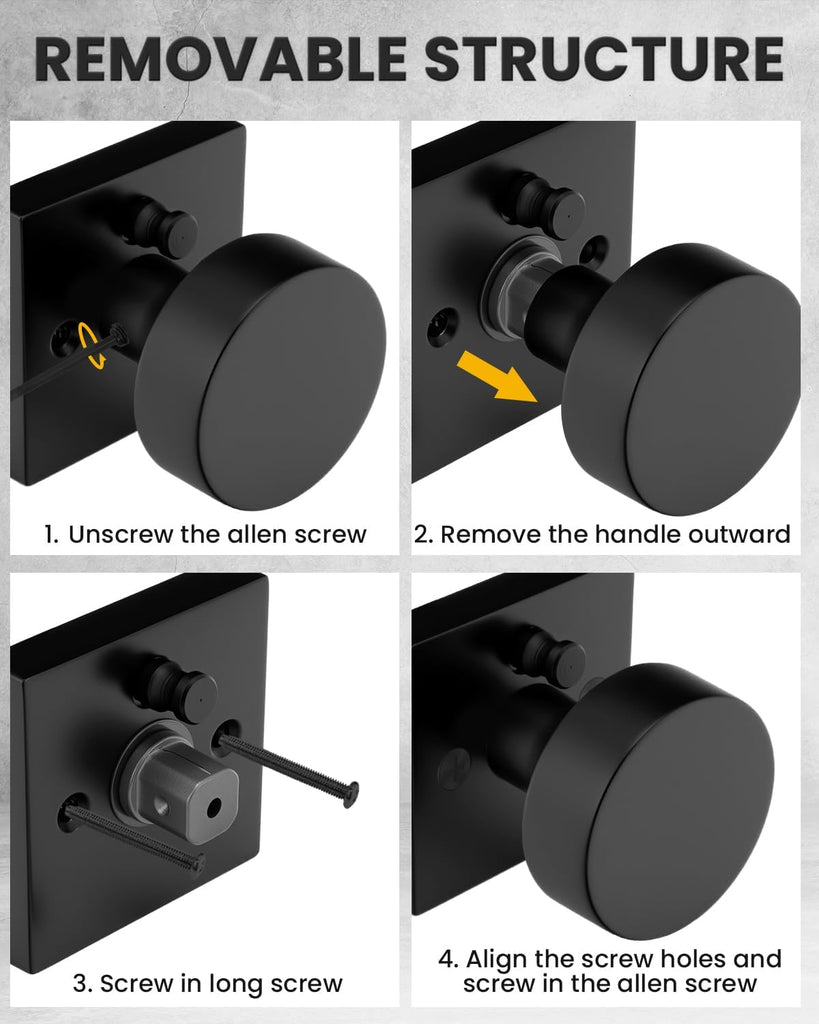 Black Door Knobs Interior, Zinc Alloy Privacy Door Knob , Matte Black Interior Door Knobs with Emergency Release