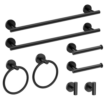 8PCS Matte Black Bathroom Hardware Set, 18-Inch Towel Bar Set