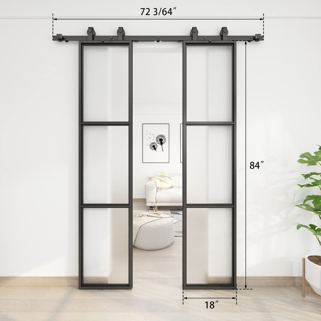 36 x 84 Inch Double Barn Door with 6FT Hardware Kit and Soft Close Mechanism Include, 2 Sets of 18in x 84in 3-Paneled