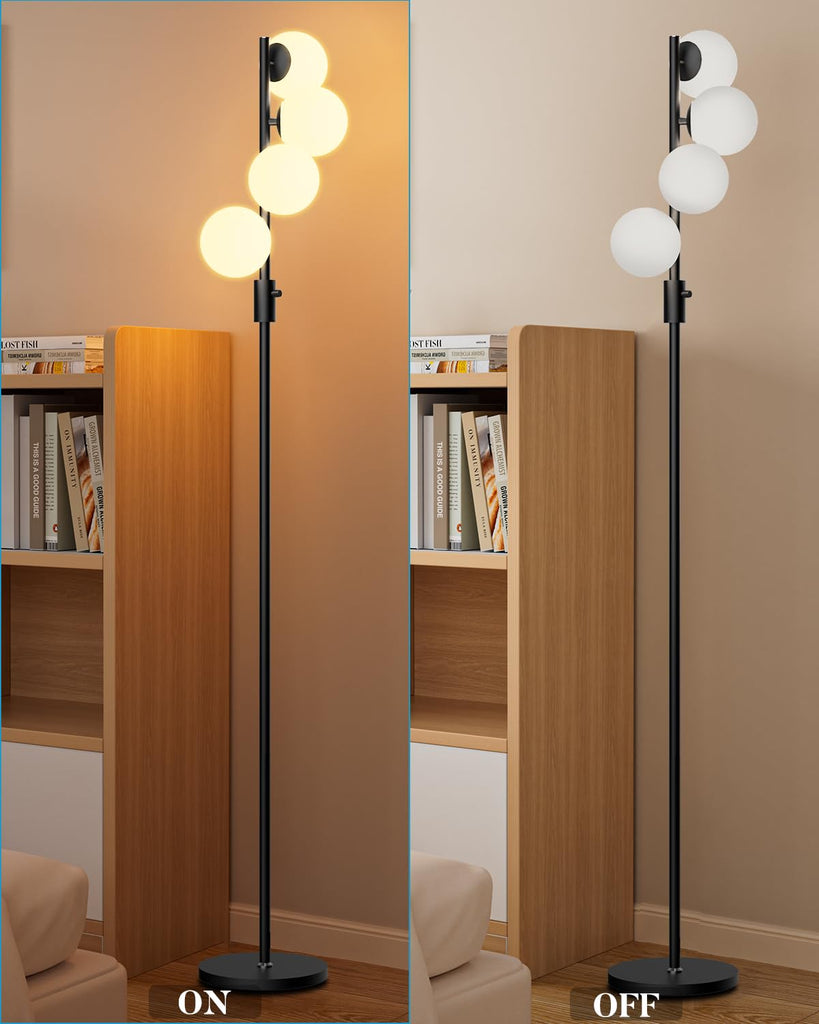 64IN Dimmable Globe Floor Lamp, Black Standing Lamps with 4PCS 3000K Bulbs Included, Mid Century Modern Floor Lamp