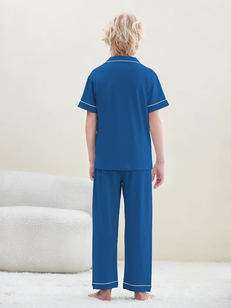 Boys 100% Cotton Pajamas Short Sleeve and Long Pants Piece PJ Set