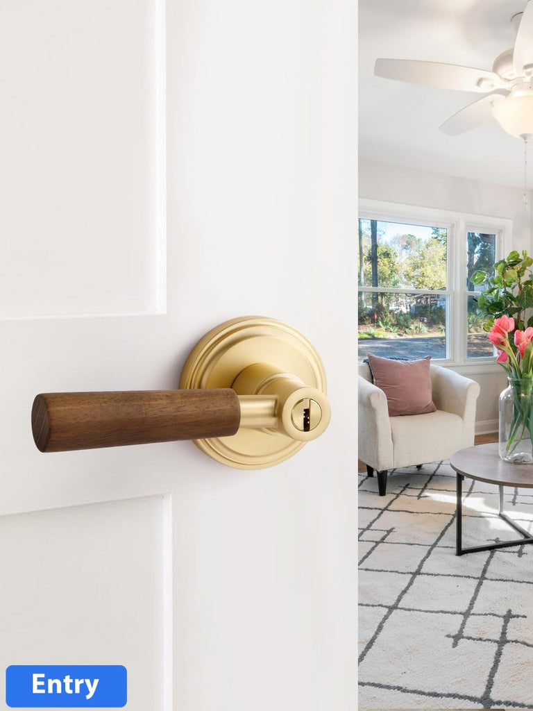 Door Handle Brushed Gold Keyed Entry Wood Door Lever, 1 Pack