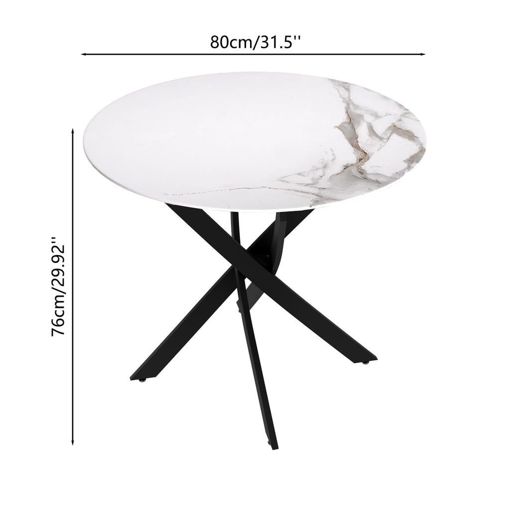 Marble Round Dining Table for 2-4 with Metal Legs, 31.5 Inch Sintered Stone Modern Small Kitchen Table Kitchen Apt