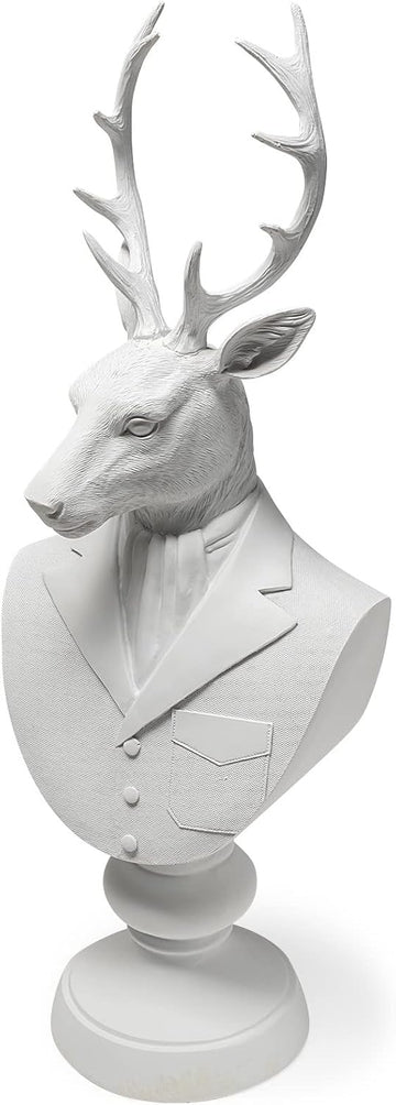 23" White Polyresin Suited Deer Bust Tabletop Sculpture