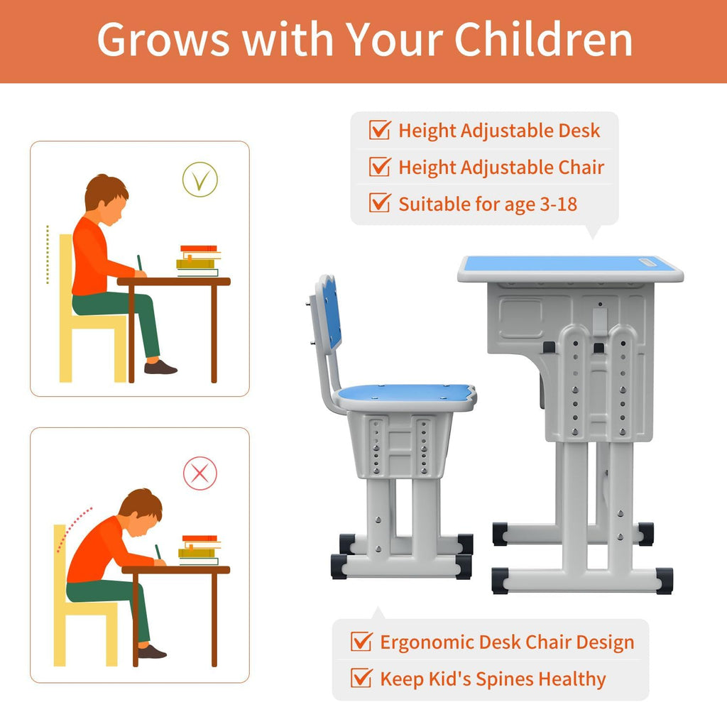 Kids Desk and Chair Set for Boys Girl Study Home School, Blue