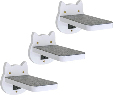 White Painted Wooden Cat Wall Floating Steps Set of 3
