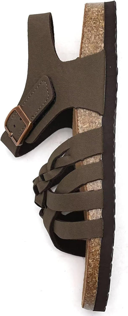 Girls Sandals with Cork Footbed Adjustable Buckle Casual Slides Sandals Open Toes Flat for Kids Toddler