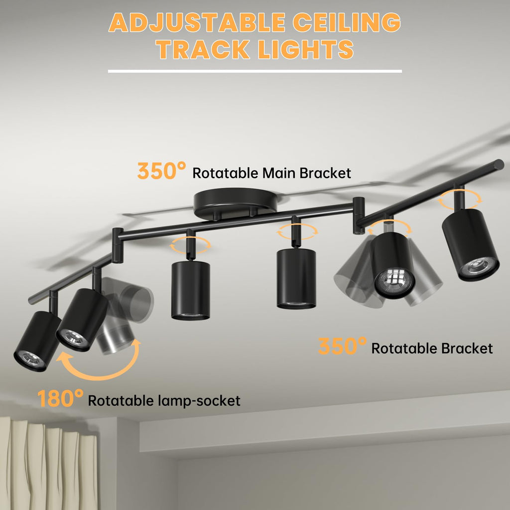 6 Light Track Lighting Kit, 48" 6 Way Ceiling Spotlights Fixture