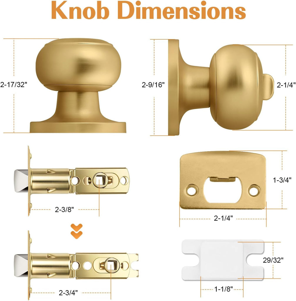 Champagne Bronze Door Knobs Bathroom, Interior Door Knob with Round Ball, Champagne Privacy Door Knob, 1 Pack