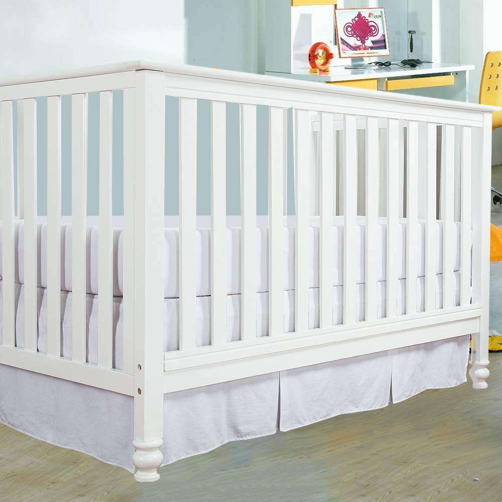 Crib Bed Skirt Pleated Crib Skirt Dust Ruffle, 100% Natural Cotton, Nursery Crib Toddler Bedding Skirts for Baby Boys