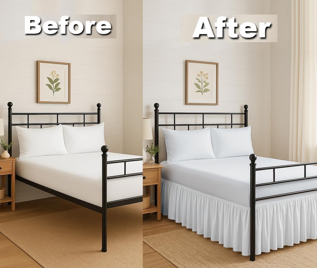 Ruffled Bed Skirt Split Corners with Platform, Tailored Fit Hotel Quality Wrinkle Free Ultra-Soft Microfiber Dust