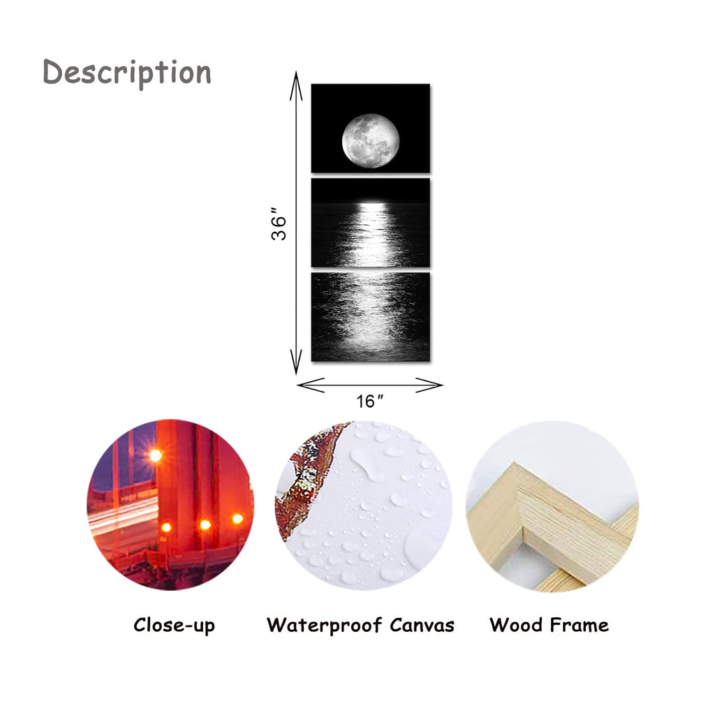 3 Pieces Full Moon Phase Vertical Wall Art