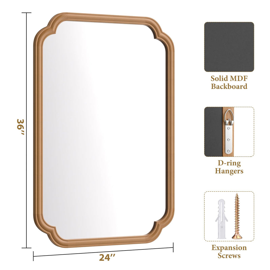 Wood Bathroom Mirror for Wall Mounted, 24" x 36" Rustic Bathroom Mirror for Over Sink with Wood Frame Farmhouse