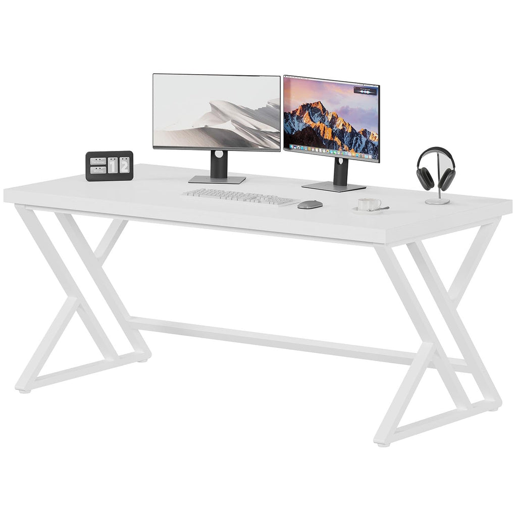 60 Inch White Modern Computer Office Desk Metal & Wood Writing Desks