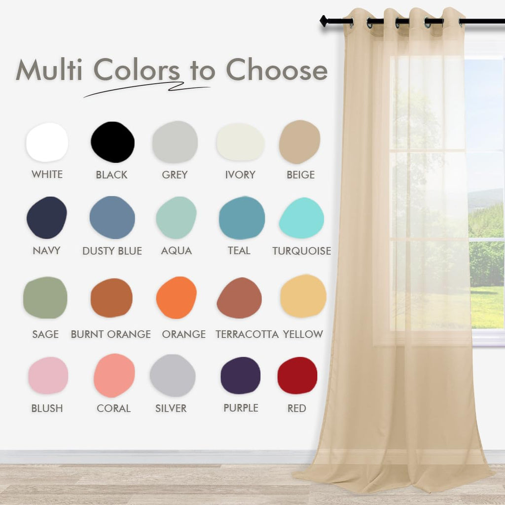Tan Beige Curtains 84 Inches Long, Sheer Grommet Farmhouse Style Primitive Country Curtains Bedroom Dining Room Window