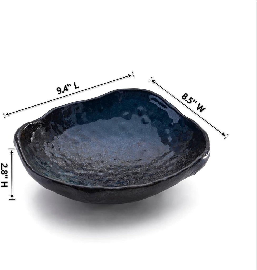 Ceramic Decorative Dish, 10 inch Dark Blue | Irregular-Edge Stoneware, Centerpiece Dish, Handcrafted, Multi-Purpose