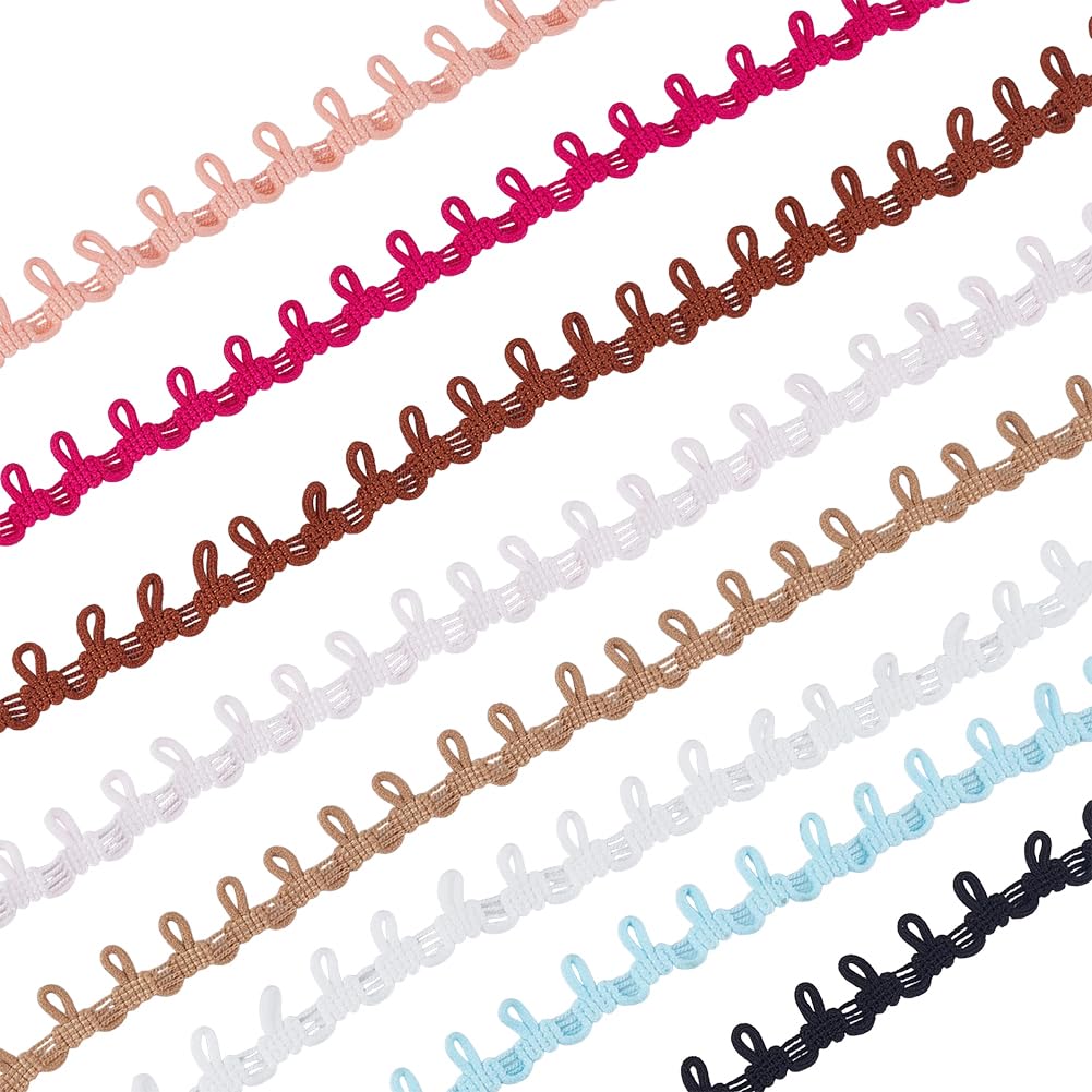 Elastic Button Ribbon Trim Loop Braid Fringe Tassel Black White Buttonhole Bridal Loops Lace Bulk Webbing - 20 Yards