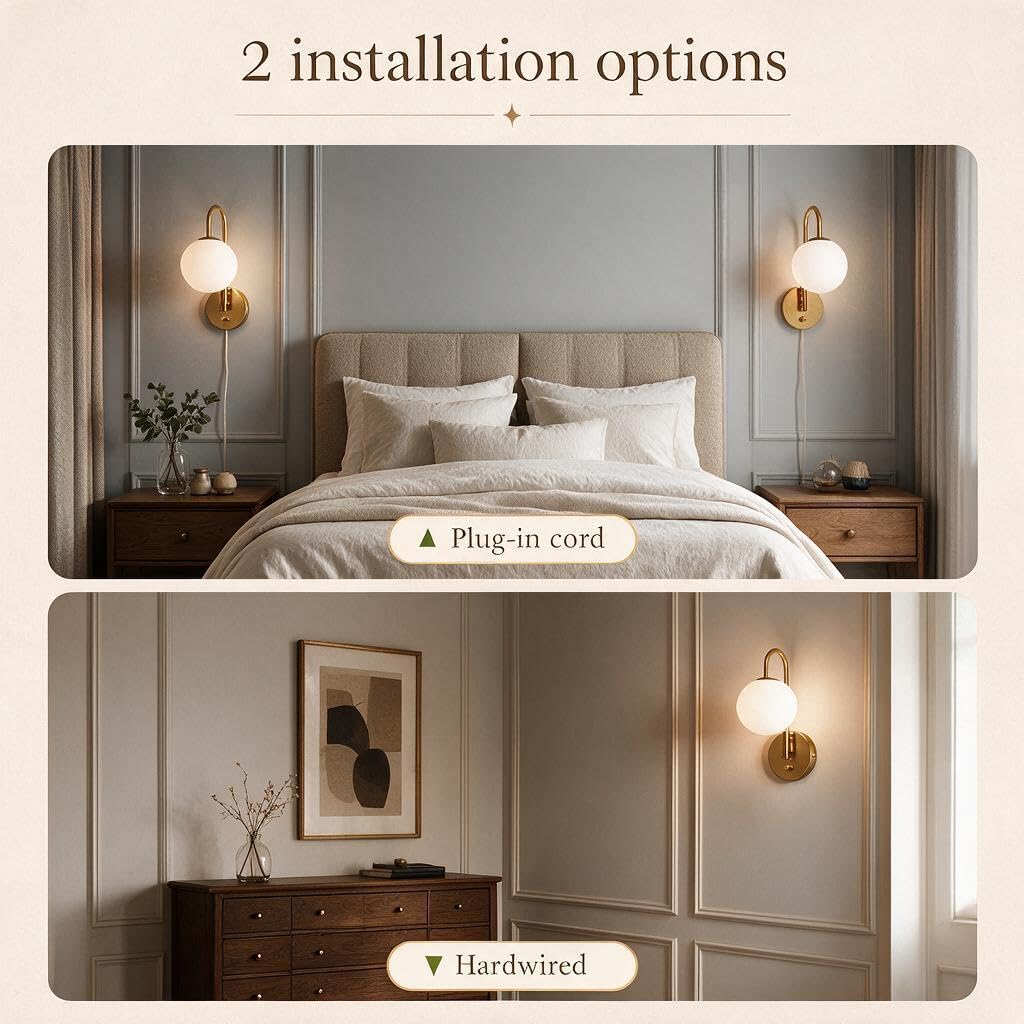 Dimmable E12 Wall Sconces Set of 2,Plug in Wall Sconces with 6.56ft Power Cord, Plug in Wall Sconce,Wall Lights